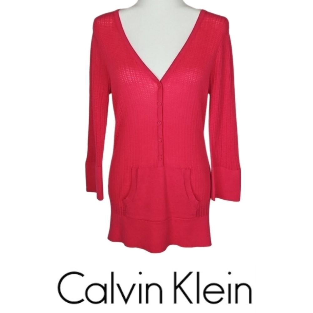 Calvin Klein Cardigan Sweater Pink Kangaroo Pocket L